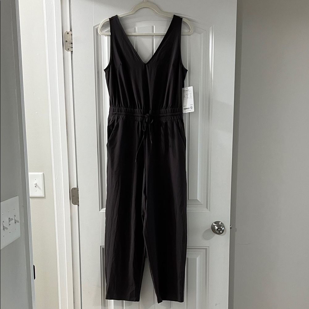 Athleta Black V-Neck Drawstring Jumpsuit